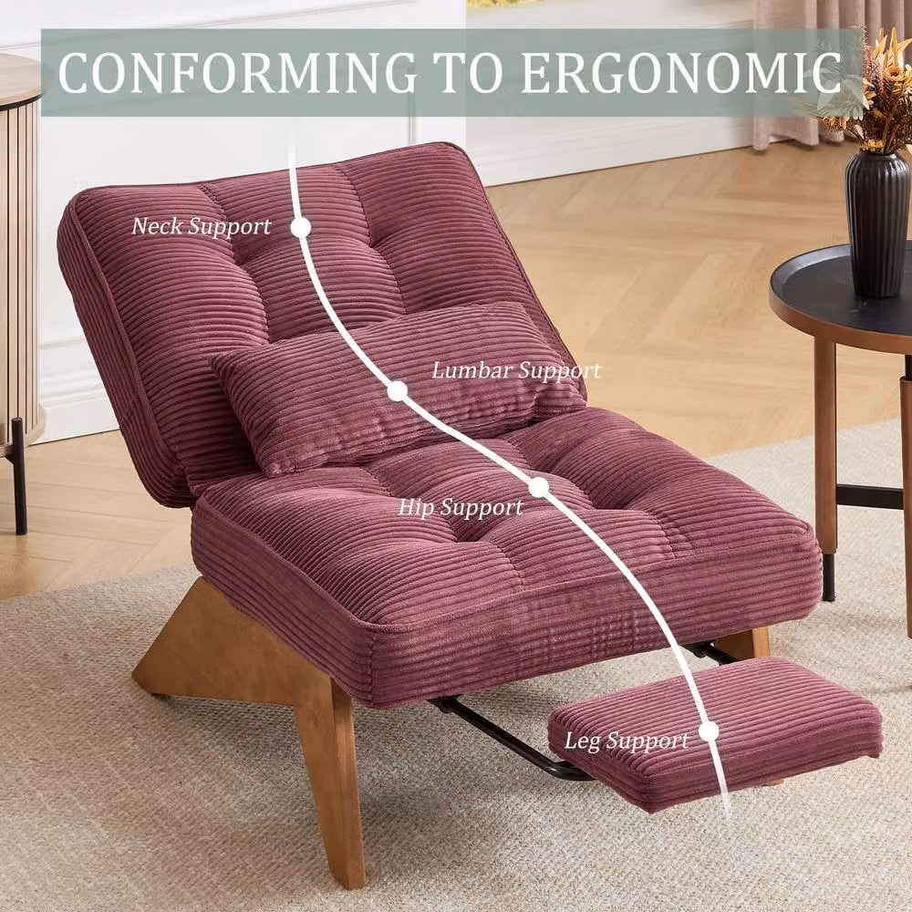 Direct Wicker Adjustable Reclining Tub Chair with Ottoman and Red Striped Fabric Upholstery – 5