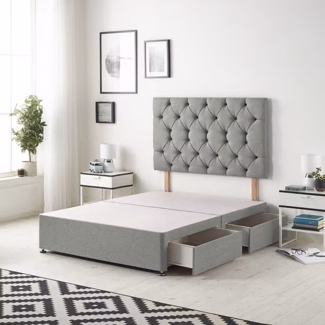 Somnior Beds Ltd Grey Silver Upholstered Fabric Divan Bed Base with Drawers W/D/H: 180 x 200 cm