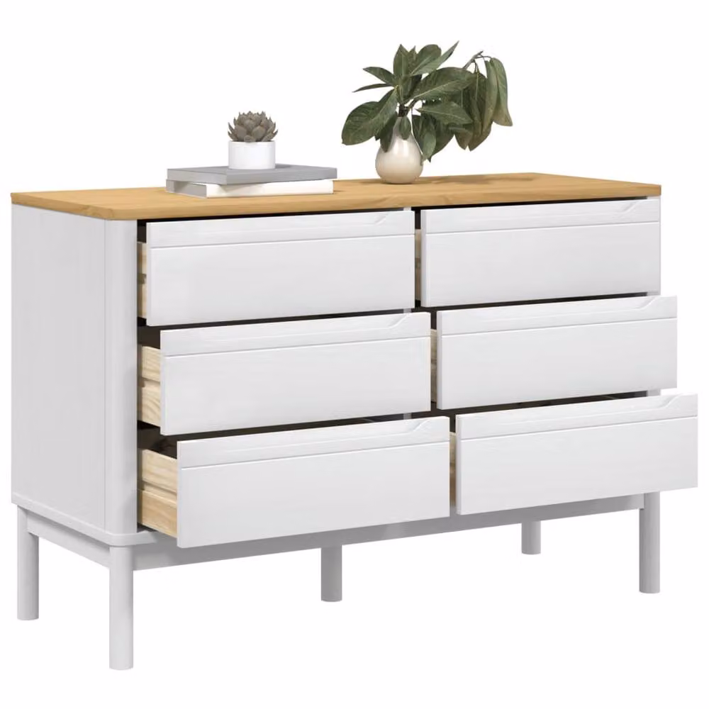 Berkfield Home Beautiful Floro White Solid Wood Pine Chest of Drawers W: 111.0 cm, D: 43.0 cm, H: 73.5 cm – 2