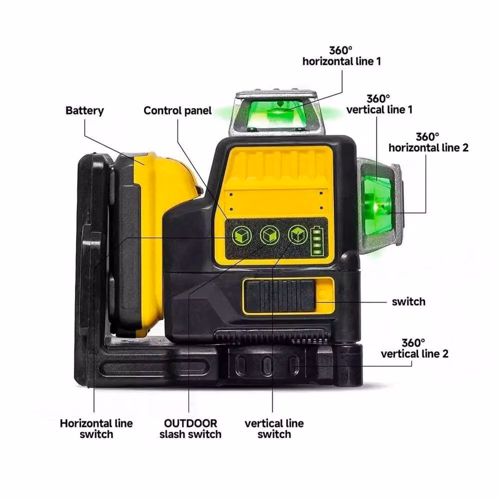 NESTLUNE 360 Laser Level Set with 2 Batteries and Charger in Black, W: 1000 cm, H: 52 cm – 5