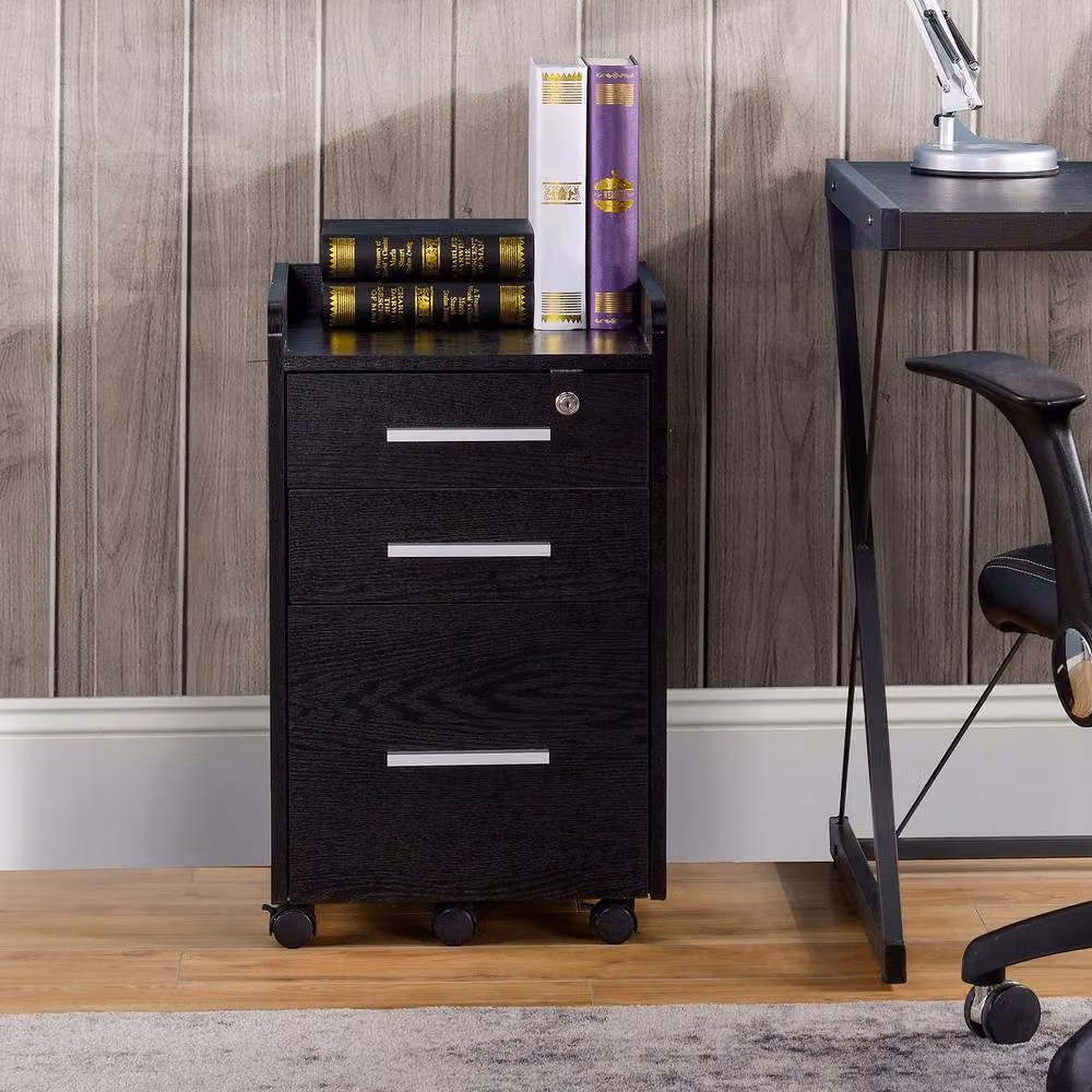 Rolipo Lockable 3-Drawer Filing Cabinet in Black with Castors – 4