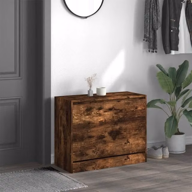 Berkfield Home Smoked Oak Shoe Cabinet in Brown, W/D/H: 80 x 34 x 63 cm