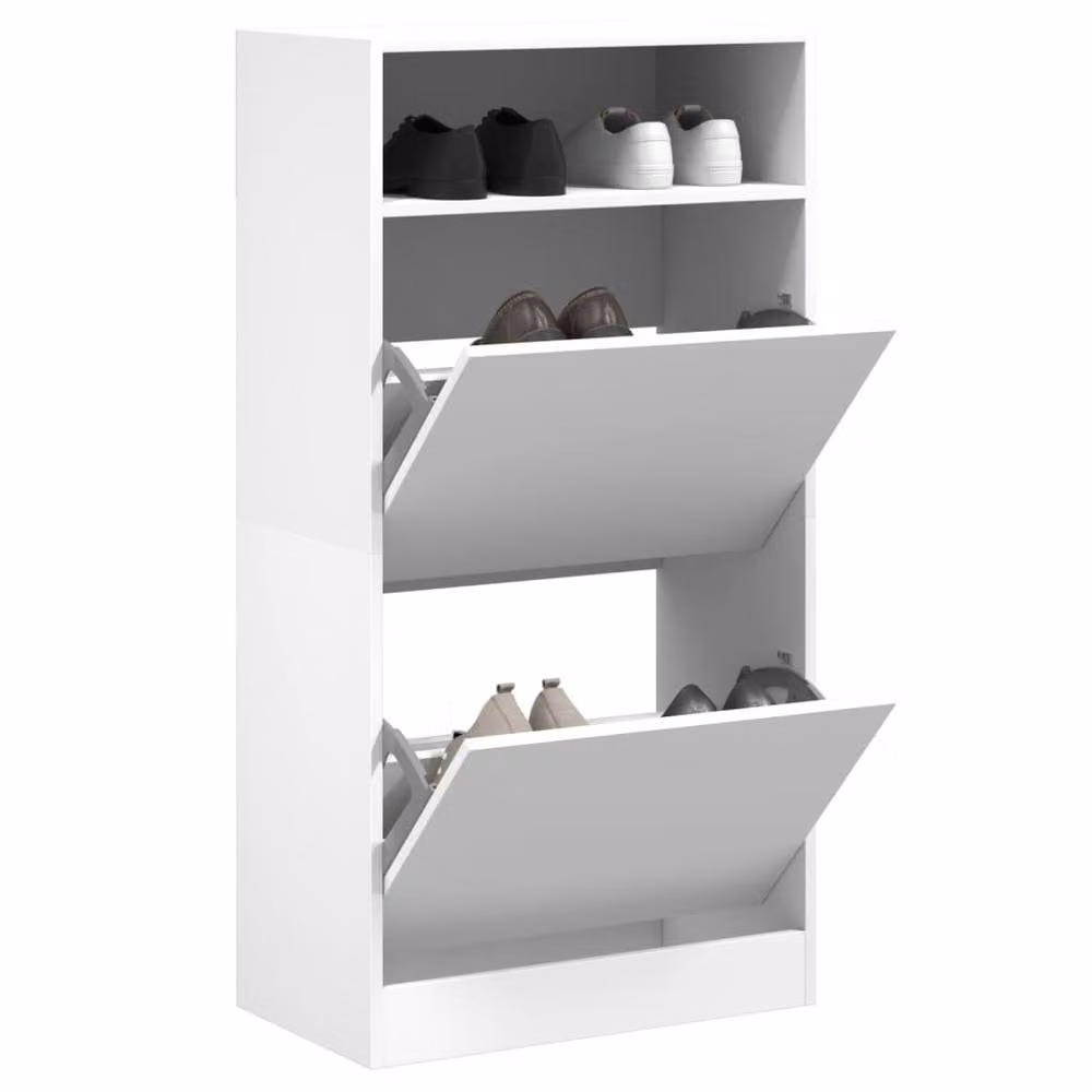 Berkfield Home White Shoe Cabinet with Tilting Compartments, W/D/H: 60 x 34 x 116 cm – 2