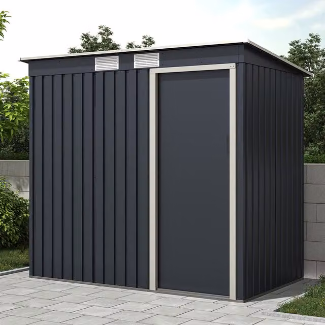 Charles Bentley Pent Metal Galvanised Steel Shed in Grey/Anthracite with Sliding Doors and Side Vent