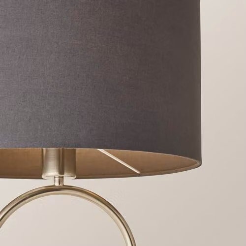 ValueLights Antonia Oval Fabric Drum Table Lamp in Grey with Brushed Chrome Finish – 3