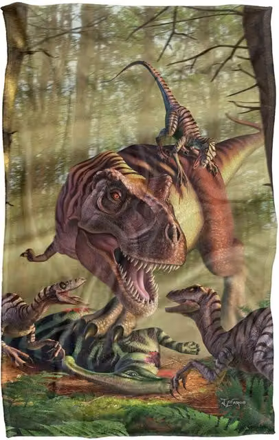 JQ Licensing Jlo T-Rex and Raptor Dinosaur Fight Super Soft Silky Touch Fleece Throw Blanket, Multicolour, W: 91 cm, D: 147 cm – 6