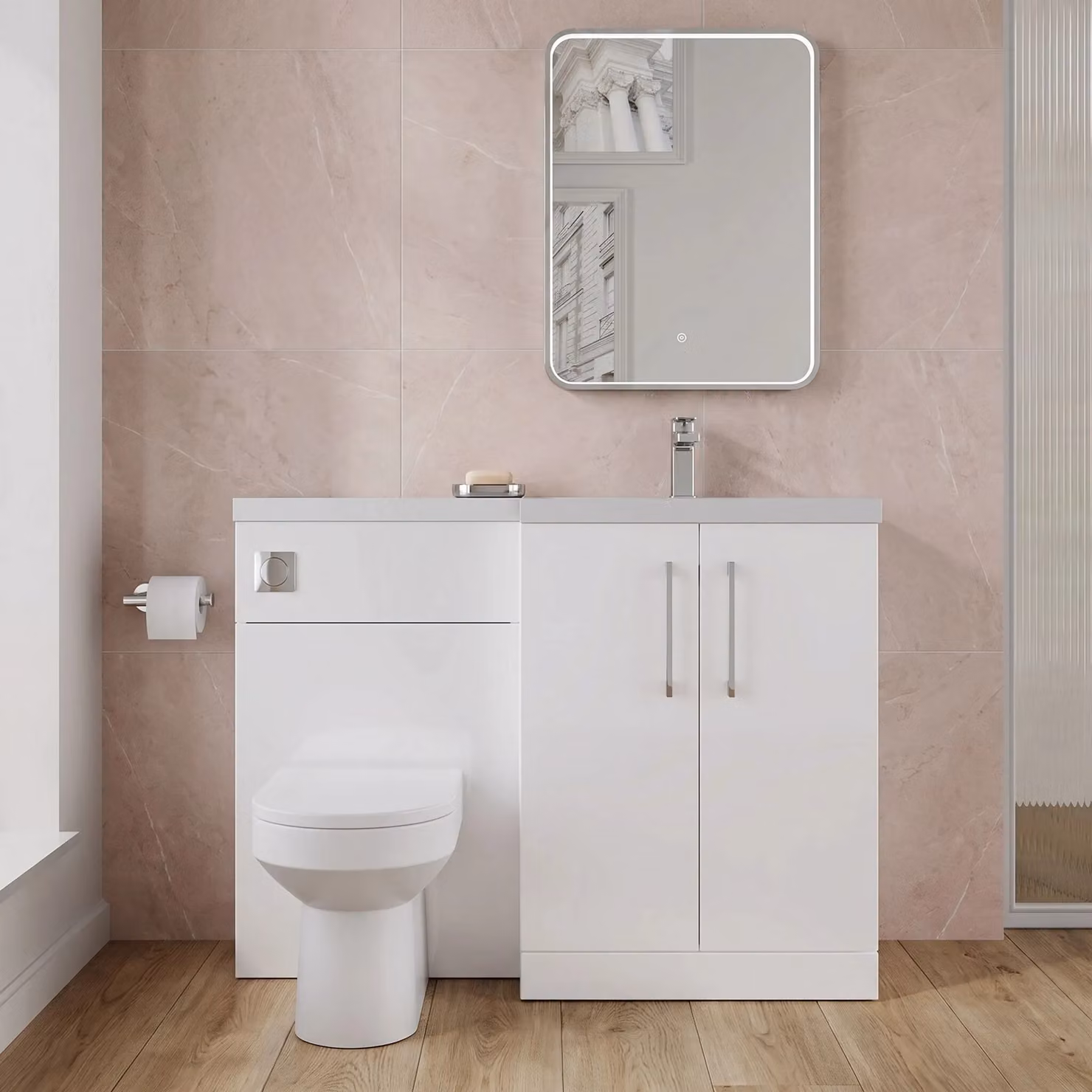 Balterley White Glossy Right Hand Bathroom Vanity Basin and WC Unit, W: 110 cm, D: 39 cm, H: 84 cm – 2