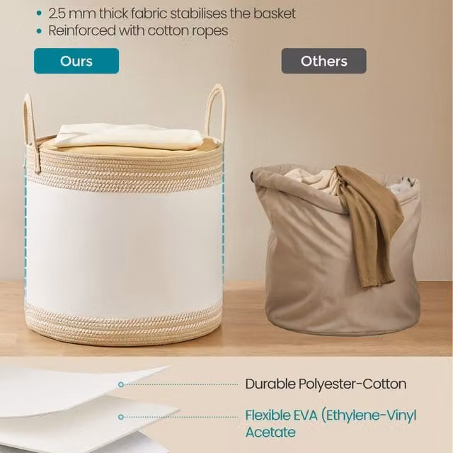 SONGMICS 90L Fabric Laundry Hamper with Lid and Handles, Brown