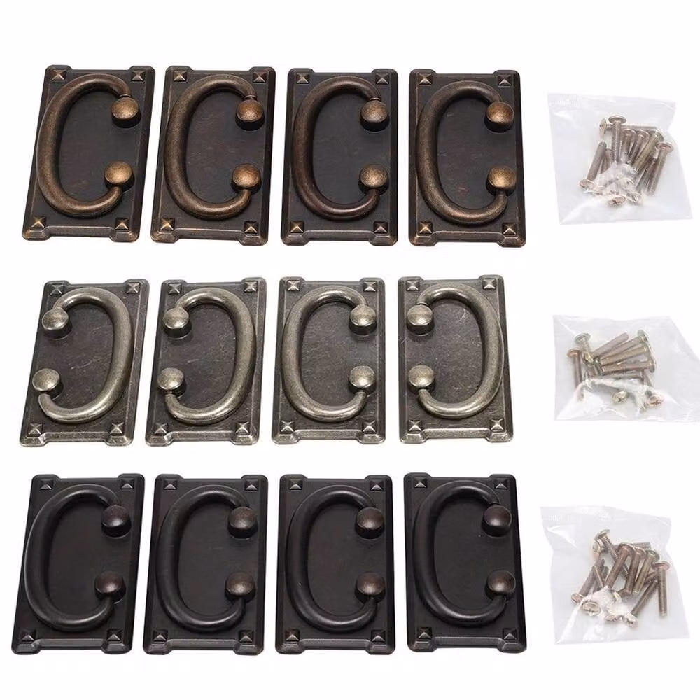 NESTLUNE Set of 4 Vintage Antique Bronze Drawer Ring Pull Handles for Cabinets, W: 52 mm – 3