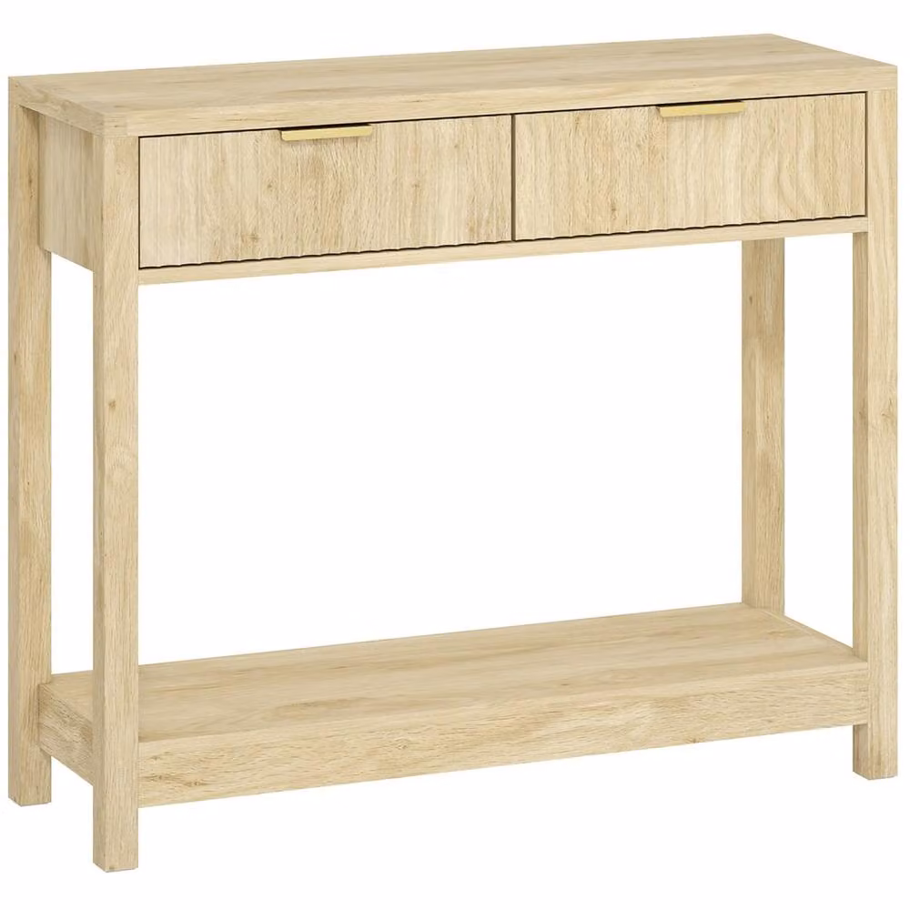 Wyld Haus Kesoyo Natural Fluted Drawer Console Table with Lower Shelf, W/D/H: 90 x 30 x 76 cm – 2