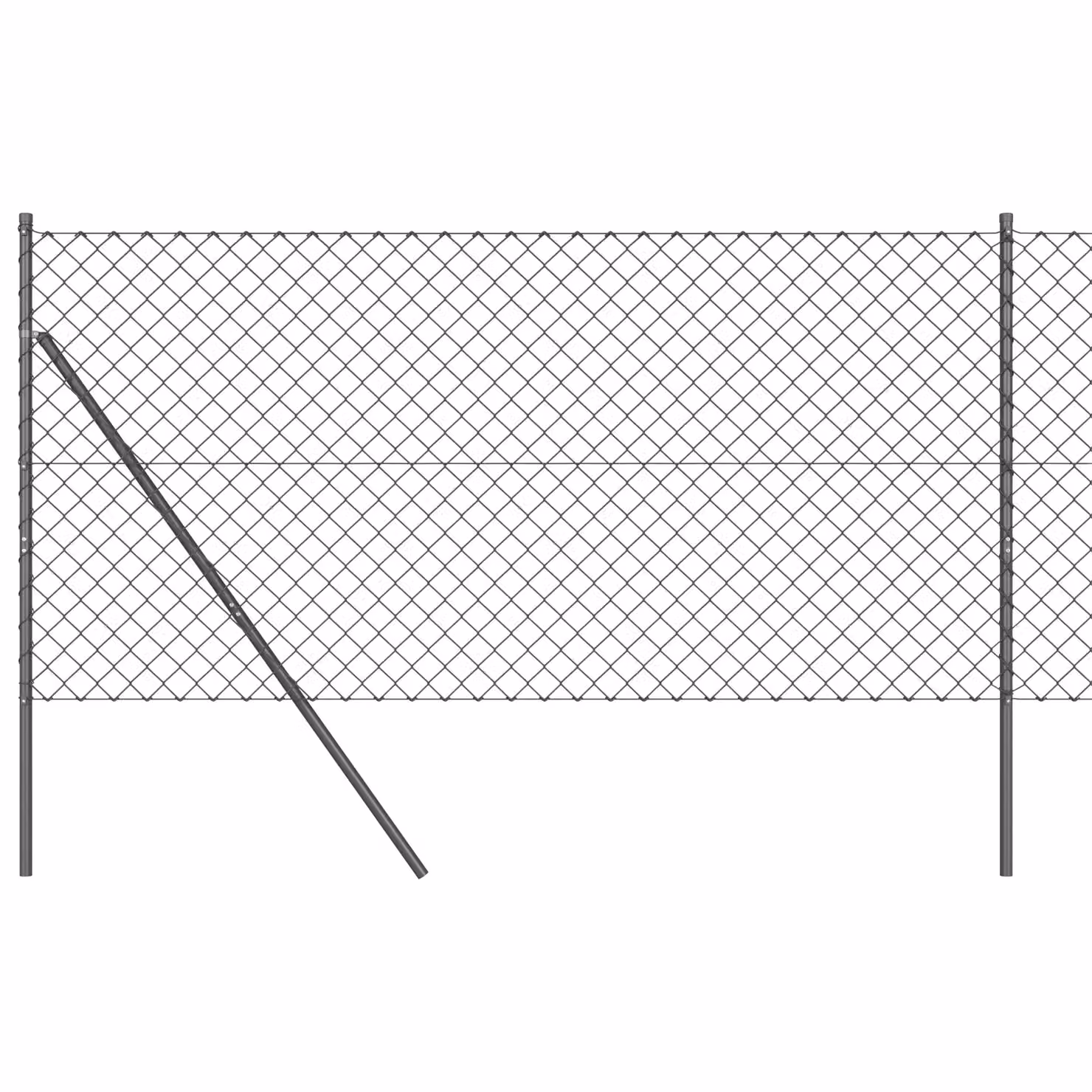 Berkfield Home Grey Galvanised Steel Chain Link Fence with 7 In-Ground Posts, W: 10 m, H: 1 m – 2