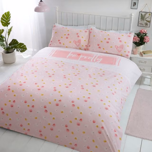 Rapport Home Pink Floral Polycotton Duvet Set and Pillowcase, W/D/H: 180 x 200 cm