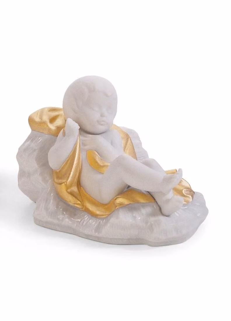 Lladró Silent Night Nativity Set in Gold and White Porcelain