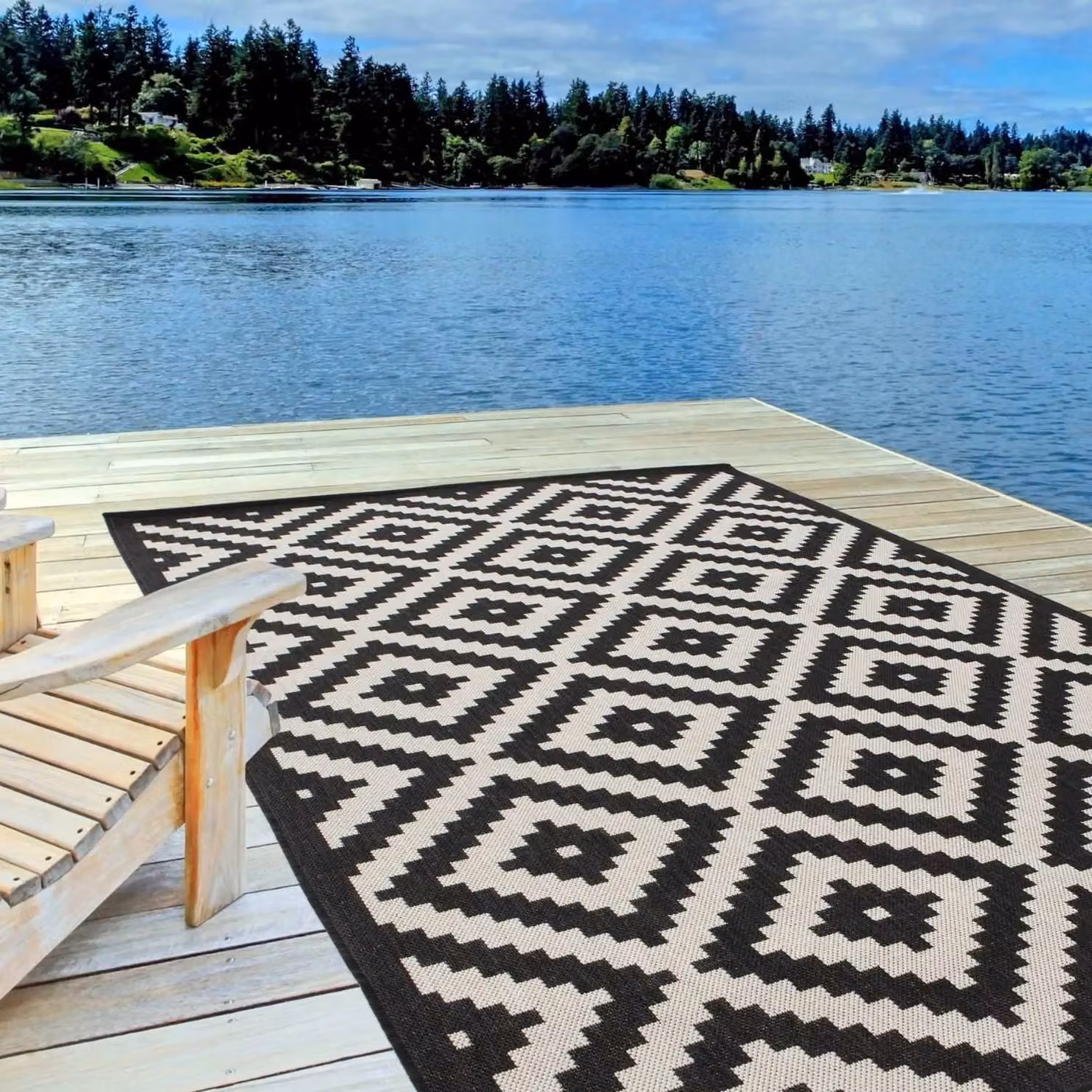 THE RUGS Diamond Pattern Outdoor and Indoor Weather Resistant Washable Garden Patio Rug in Black, W: 200 cm, D: 290 cm – 9