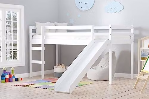 Birlea Frankie Mid Sleeper Bed Frame with Slide in White and Grey, 90 x 190 cm – 2