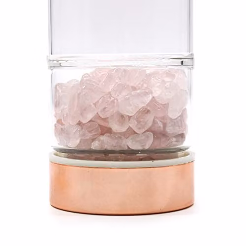 Serenityy Crystal Glass Tea Infuser Bottle with Rose Gold Cap, Rose Quartz, 500ml – 3