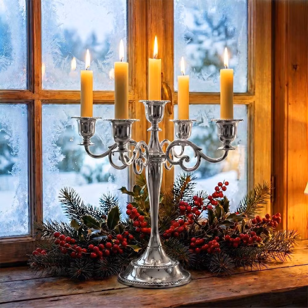 NESTLUNE Silver Vintage Metal Taper Candle Holder, H 100 cm x W 15 cm x D 15 cm – 3