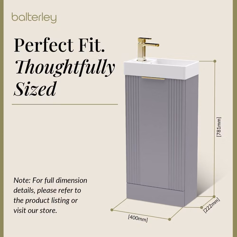 Balterley Grey Freestanding Retro Bathroom Vanity Unit with Gold Soft Close Doors W/D/H: 40 x 40 x 40 cm – 2