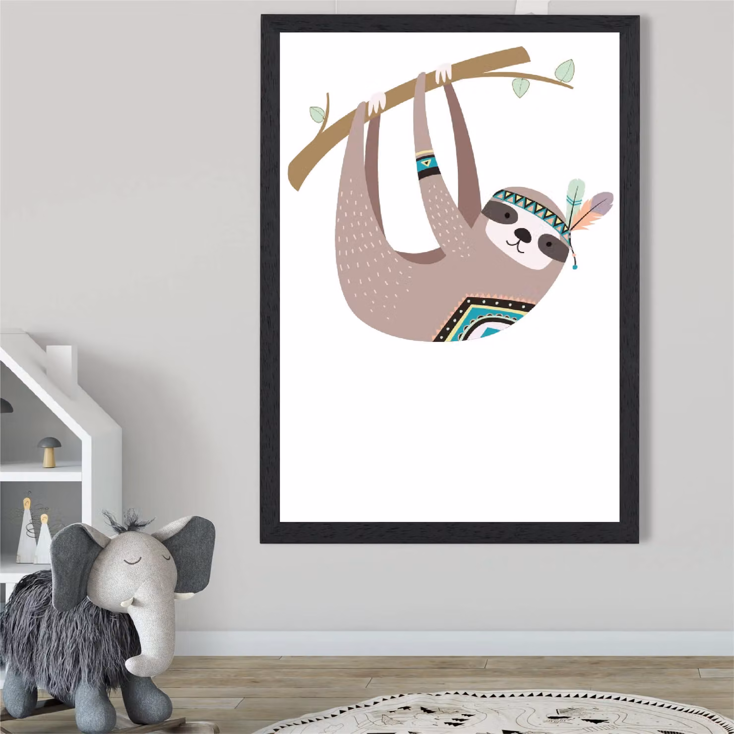 ARTZE Sloth Tribal Animal Framed Print in Brown and Black, A3 – 2
