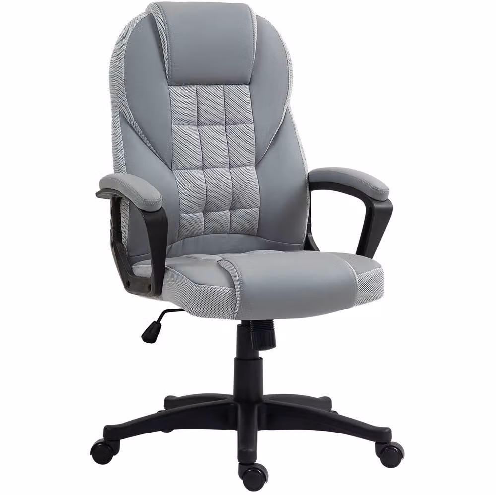STILVORA Grey Faux Leather Swivel Office Task Chair with Headrest and Armrests, W/D/H: 48 x 120 x 48 cm – 3
