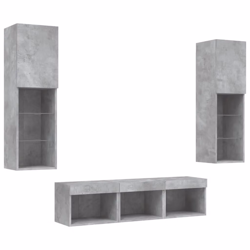 Berkfield Home 5 Piece Modern Wall Mounted TV Unit Set with Integrated LED Lighting in Matt Concrete Grey MDF – 3