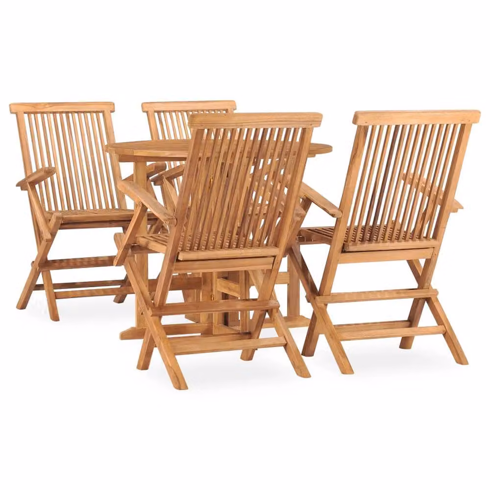 Berkfield Home 5 Piece Folding Outdoor Dining Set in Brown Solid Teak Wood – 2