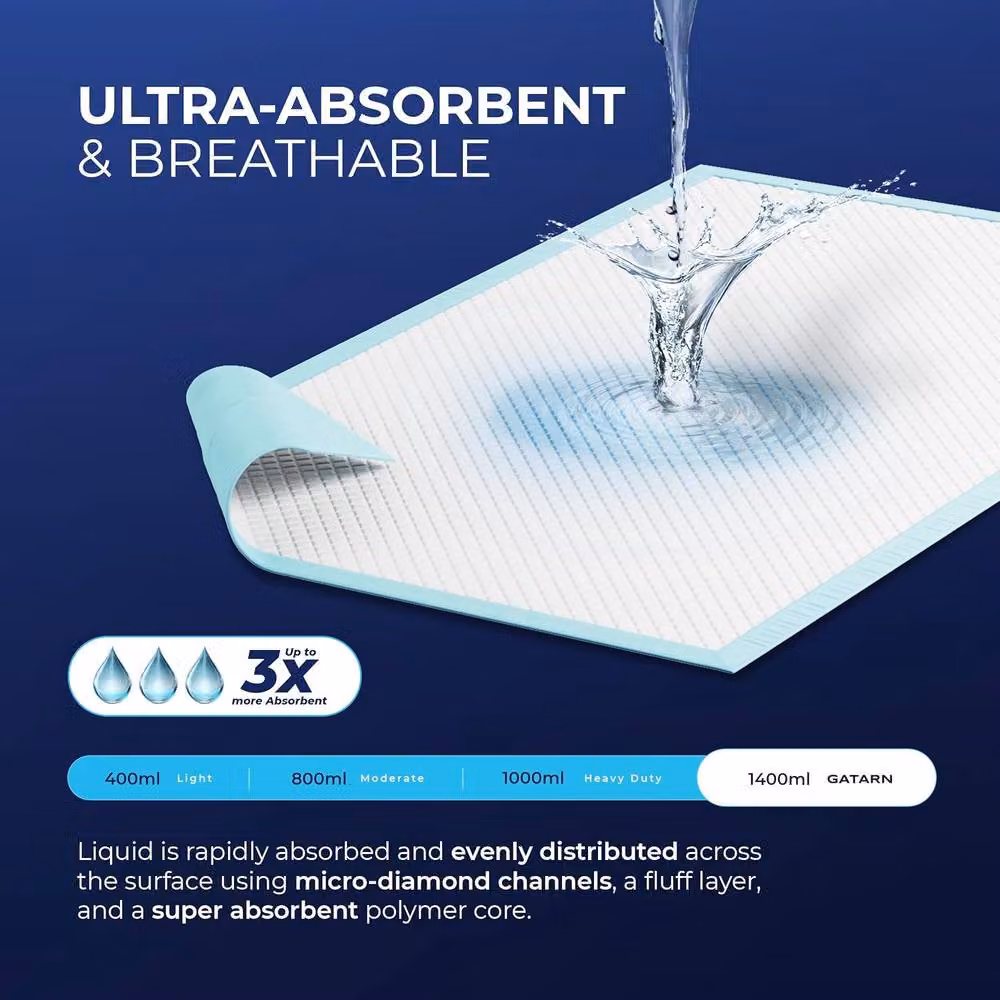 GATARN Disposable Incontinence Bed Pads for Adults and Babies, Blue, 30 Sheets, W: 60 cm, D: 90 cm – 3