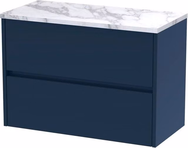 Balterley Chartley Contemporary 2 Drawer Wall Hung Bathroom Vanity Unit, Blue, Width: 80 cm – 1