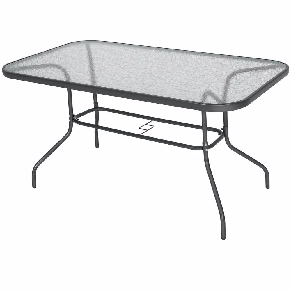 OUTSUNNY Modern Garden Dining Table with Glass Top and Metal Frame in Grey – 2