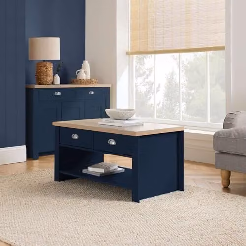 Birlea Highgate 2 Drawer Coffee Table in Blue and Oak Effect Shabby Chic Style – 2