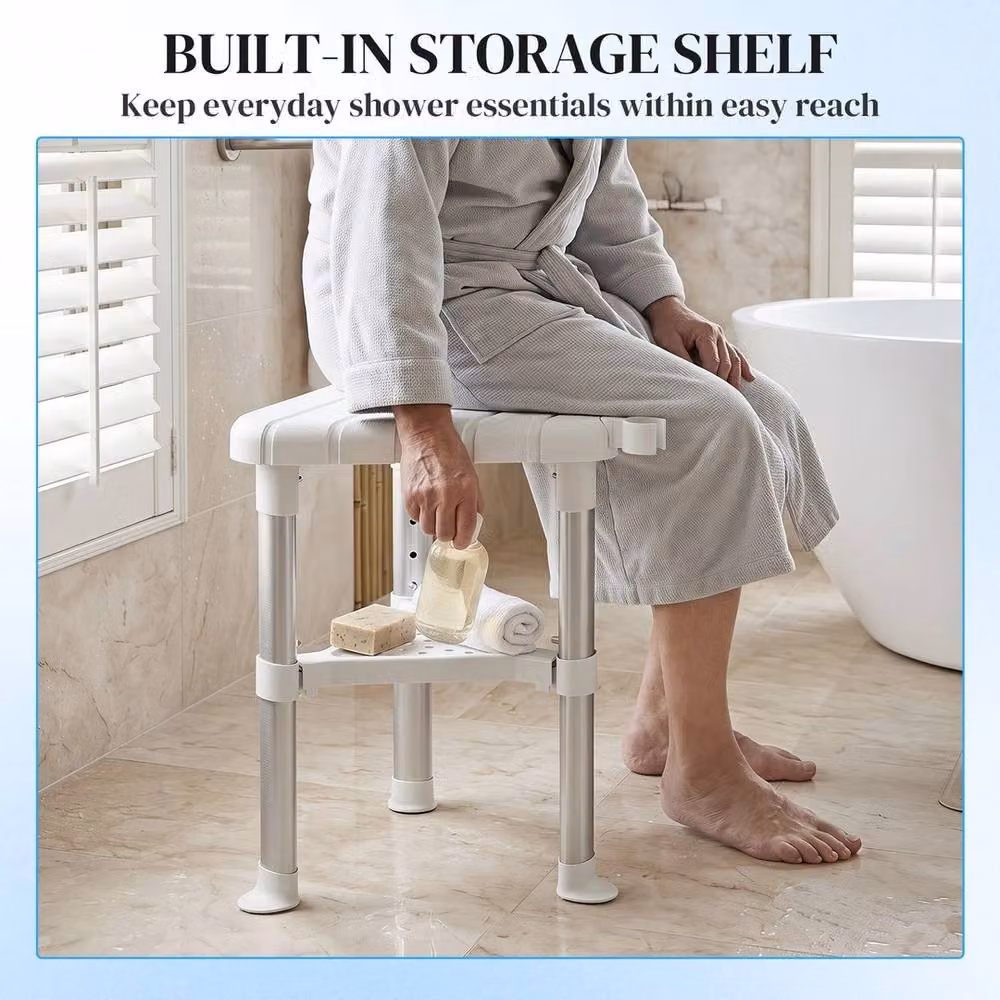 NESTLUNE White Plastic Shower Stool with Storage Shelf – 2