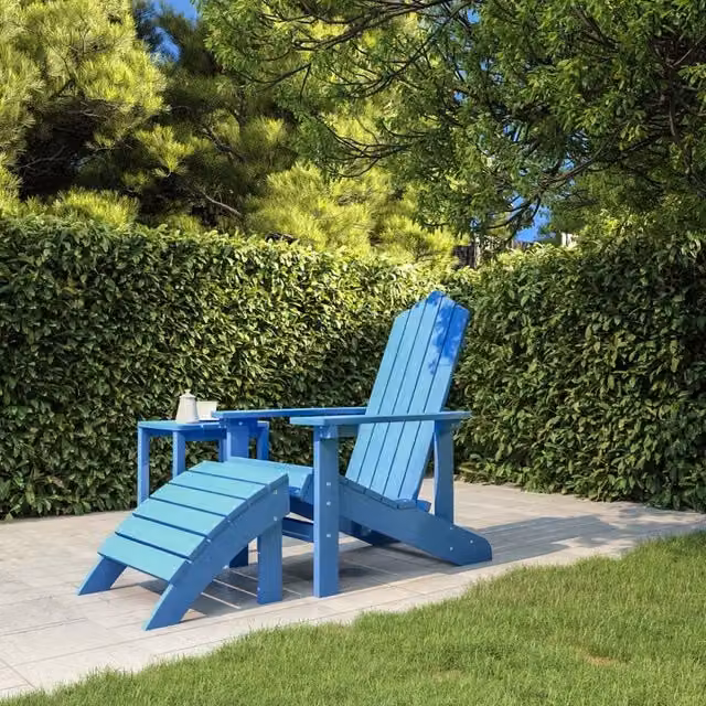 Berkfield Home Garden Adirondack Chair with Footstool in Aqua Blue HDPE Composite