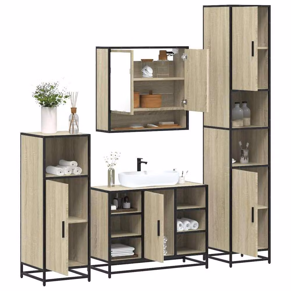 Berkfield Home 4-Piece Industrial Bathroom Furniture Set in Sonoma Oak Brown – 2