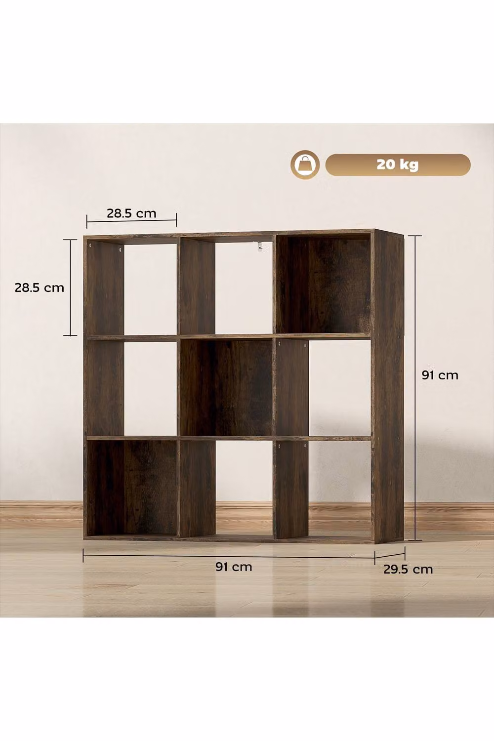 ERGOVEXA Nine-Cube Freestanding Storage Shelf in Rustic Brown – 2