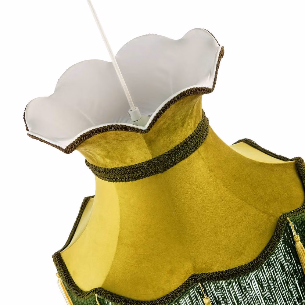 Happy Homewares Large Victorian Fabric Lamp Shade in Olive and Forest Green with Scallop Edges – 3