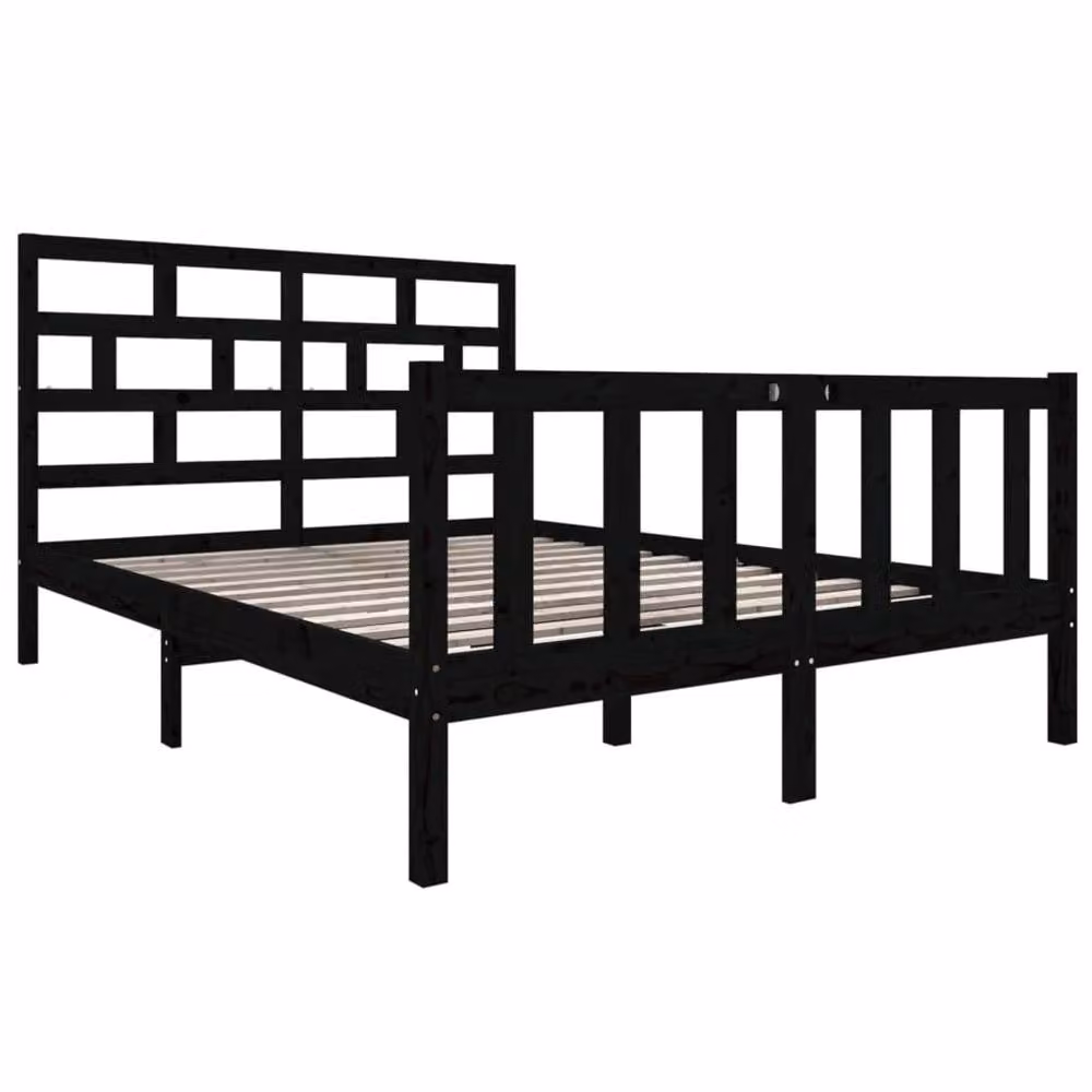 Berkfield Home Black Solid Wood Pine Double Bed Frame W: 135 cm, L: 190 cm – 3