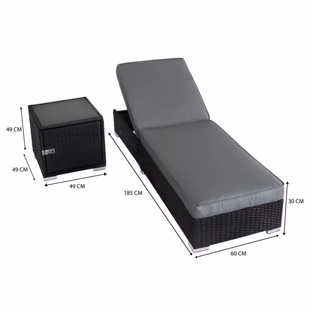 FLAVORA 3-Piece Rattan Sun Lounger Set with Recliner Day Bed and Side Table in Black and Grey – 2