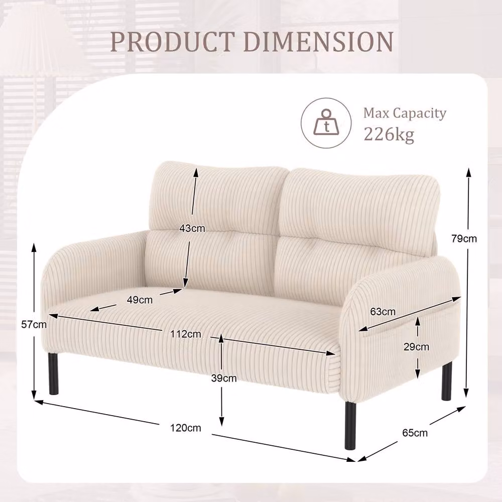 Direct Wicker Corduroy Two-Seater Sofa in Beige Velvet Fabric – 2
