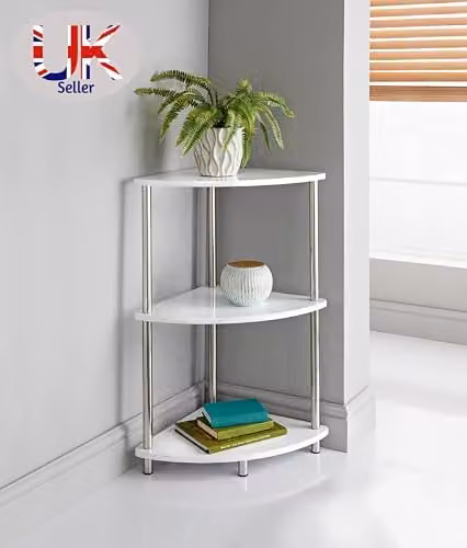 Spot on dealz 3 Tier Corner Shelf Unit, White, W/D/H: 39.0 x 39.0 x 76.0 cm – 2