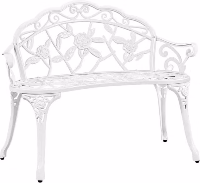 KORVIXA White Matt Metal Outdoor Bench for Garden or Terrace, W/D/H: 100 x 100 x 78.5 cm
