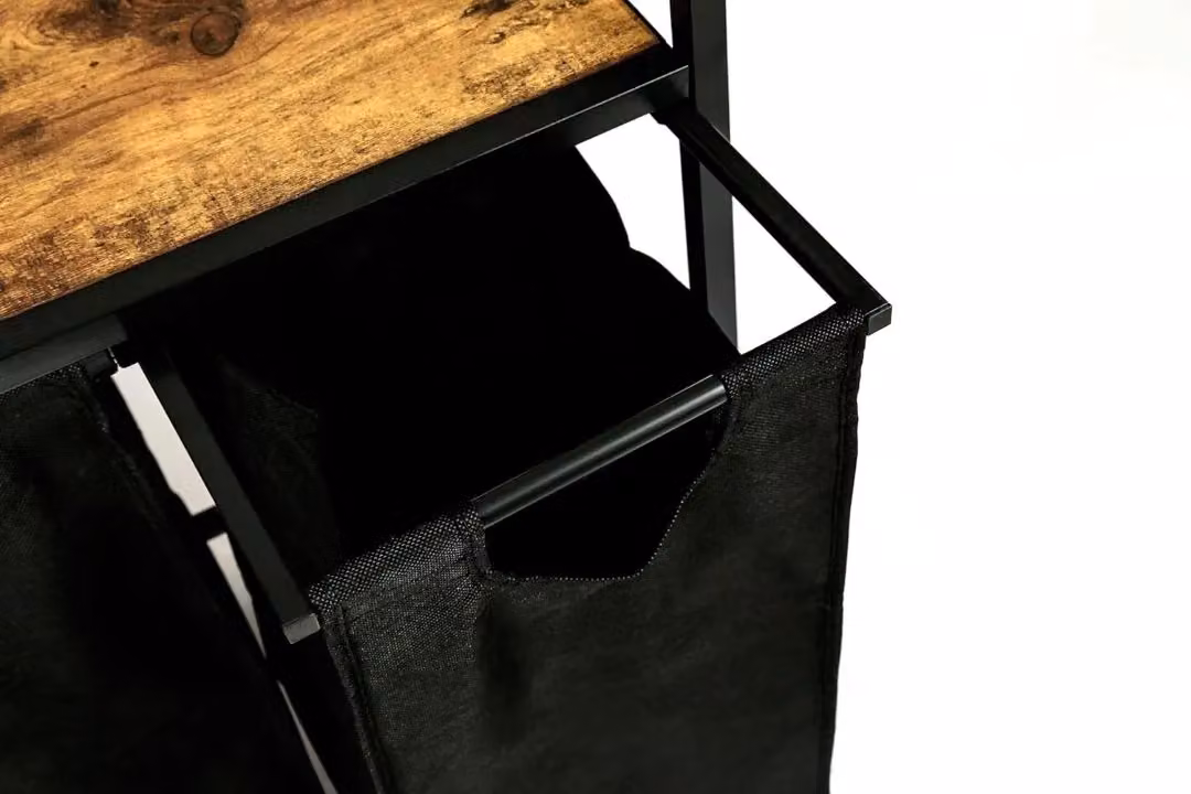 Hygrad Large Industrial Wooden and Metal Laundry Hamper Organiser with 3 x 30L Removable Bags in Black or Brown – 8