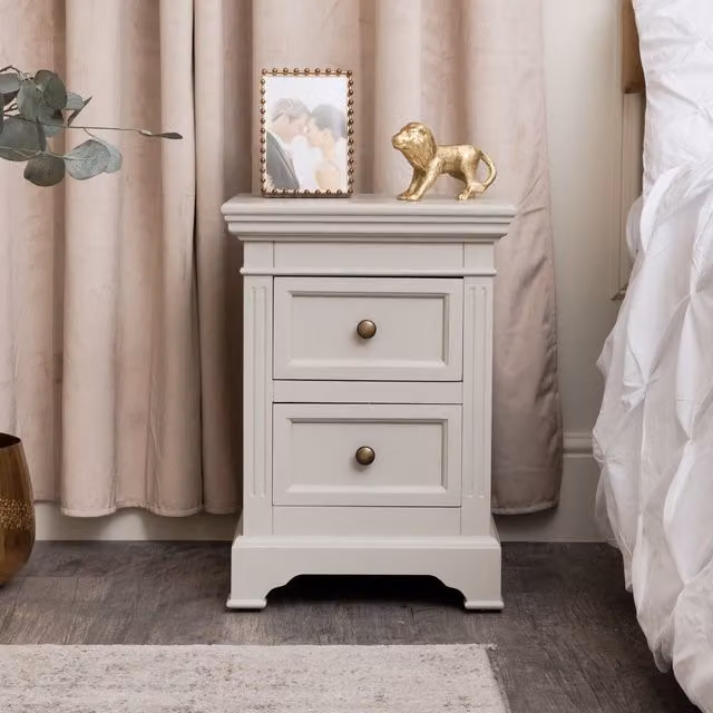 Melody Maison Daventry Two Drawer Bedside Table in Taupe and Grey