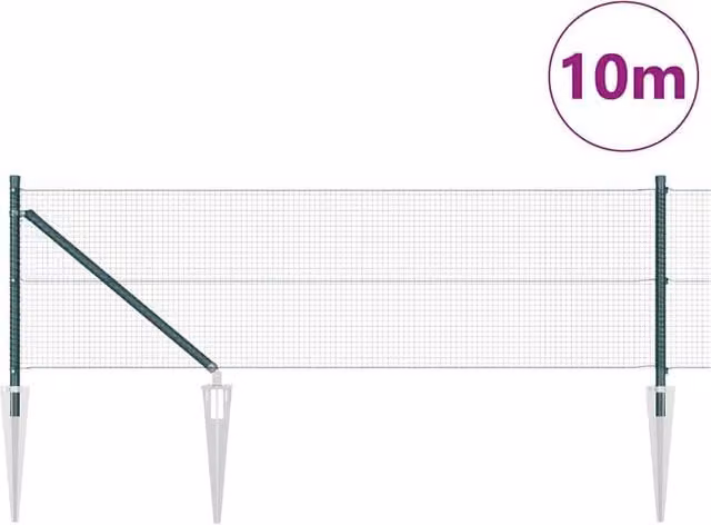 Berkfield Home Green Welded Wire Fence with 7 Spike Posts, Steel, 0.8 x 10 m