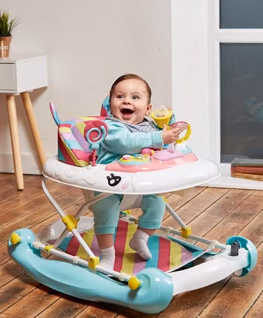 Mychild 2-in-1 Foldable Push Along Walker and Rocker in Multicolour
