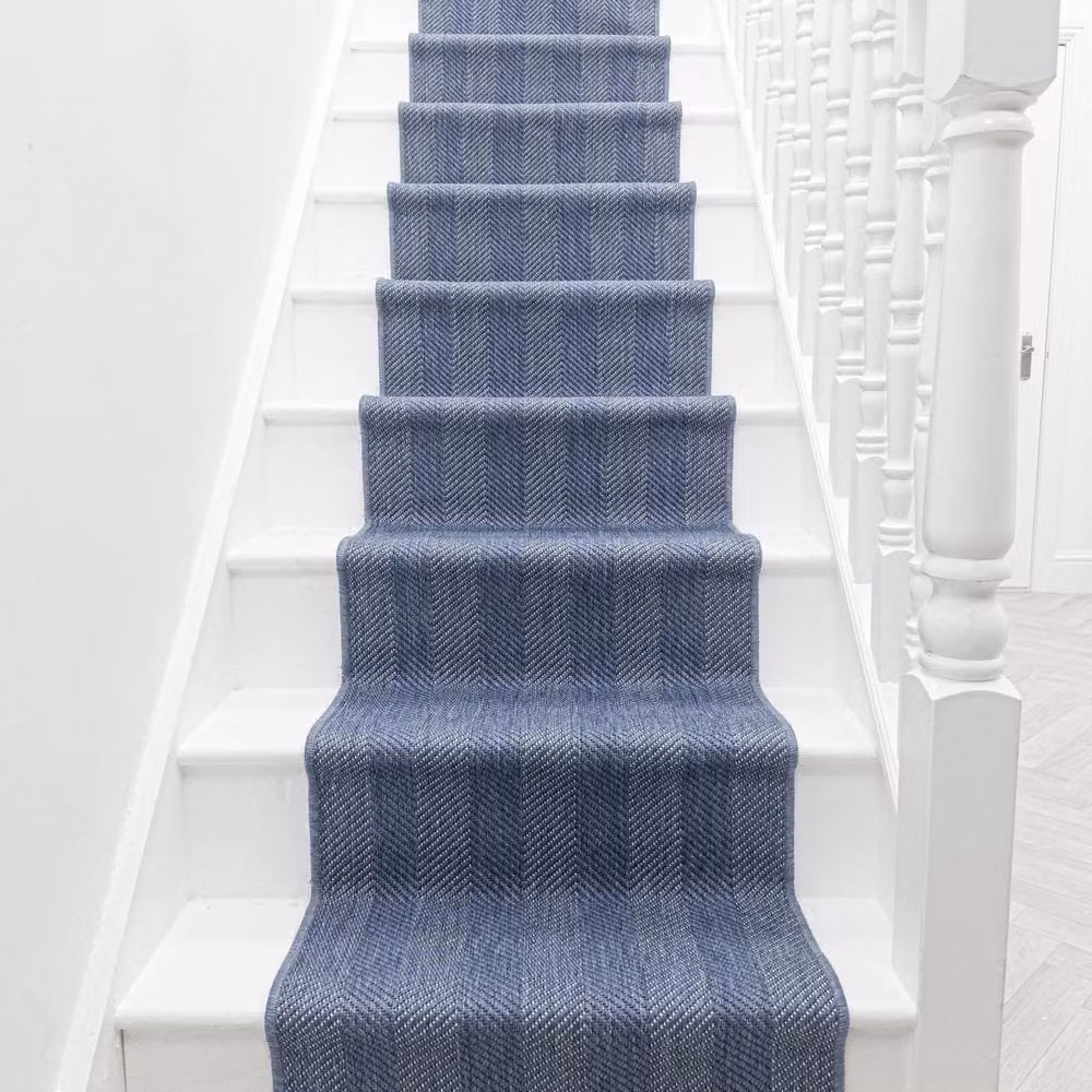 runrug Stripes Reversible Durable Stair Runner Carpet in Blue, W: 60 cm, L: 540 cm – 4