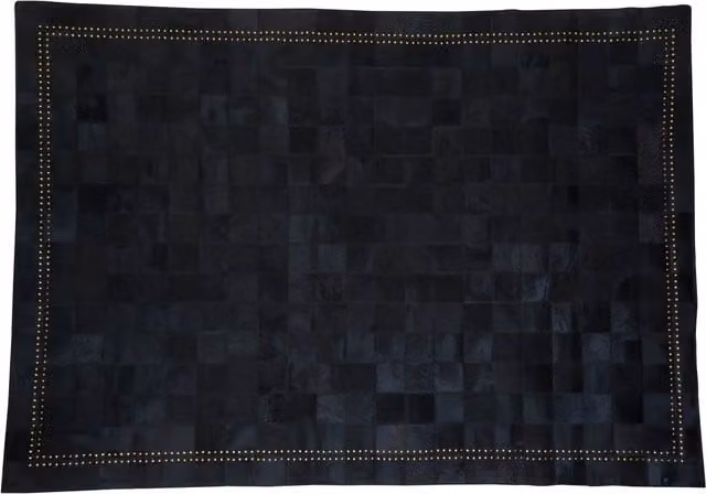 Bosie Safira Large Black Hair on Leather Patchwork Rug with Gold Studs