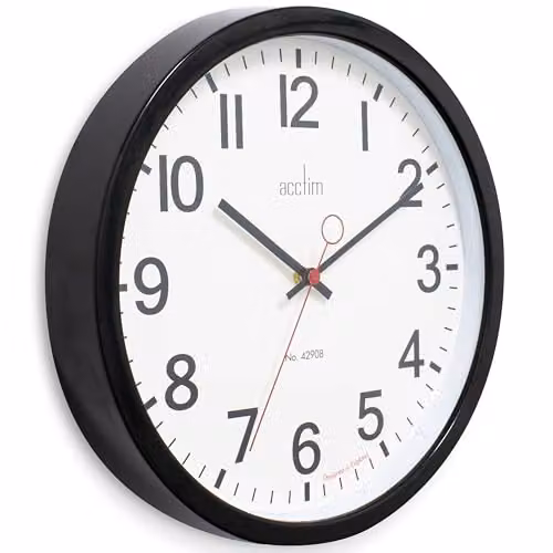 Acctim Kempston Round Analog Wall Clock in Black and Red with Metal and Glass Finish, Diameter: 35 cm – 2