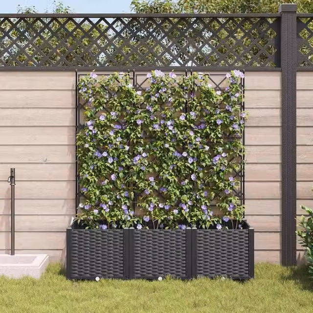 Berkfield Home Modern Garden Planter with Trellis, 3 Piece Set, Black, W: 120 cm, D: 40 cm, H: 143 cm