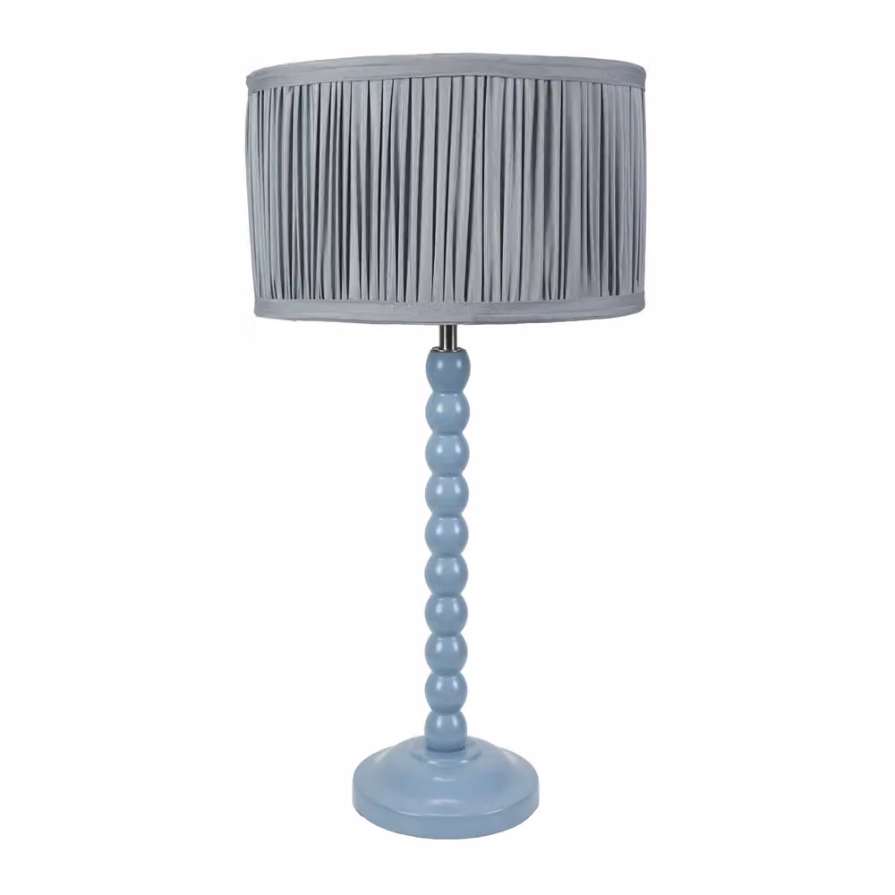 ValueLights Bobbin Stem Table Lamp in Blue with Ruched Pleated Fabric Shade – 2