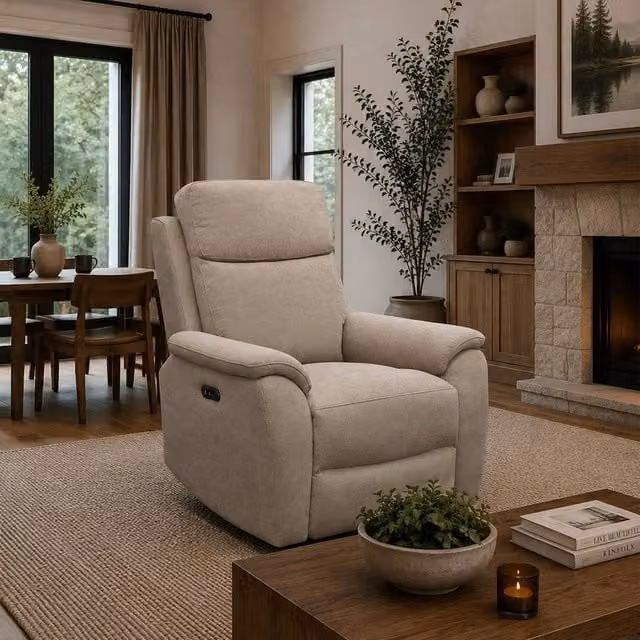 Aspire Richmond Single Seater Power Recliner Armchair in Natural Chenille Fabric